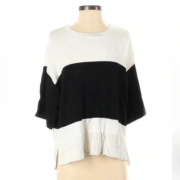 DKNY | Classic Designer Black & White Color Block Pullover Sweater Size Small S - Picture 1 of 2
